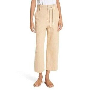 Vince High Rise Linen Cotton Crop Wide Leg Pants Ginseng Tan Womens Size 12